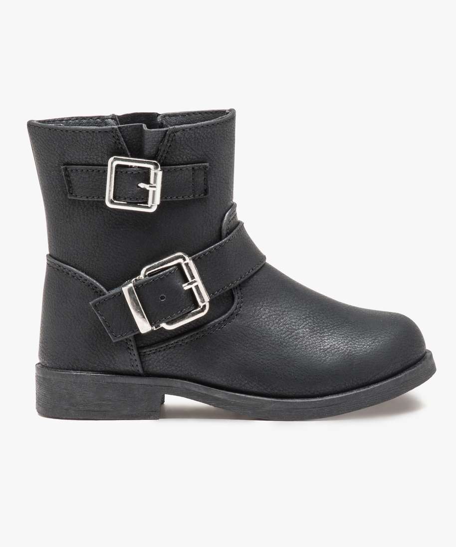 boots fille unis avec boucles decoratives fermeture zippee noir