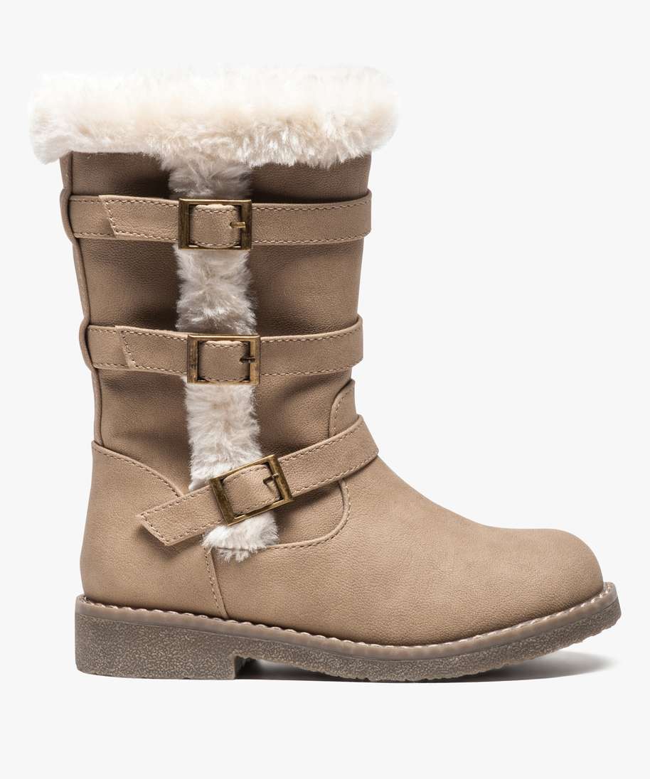 Bottes Fille Doublees Avec Boucles Metalliques Et Col Doux Beige Fille Bottes Fille Doublees Avec Boucles Metalliques Et Col Doux Beige Fille