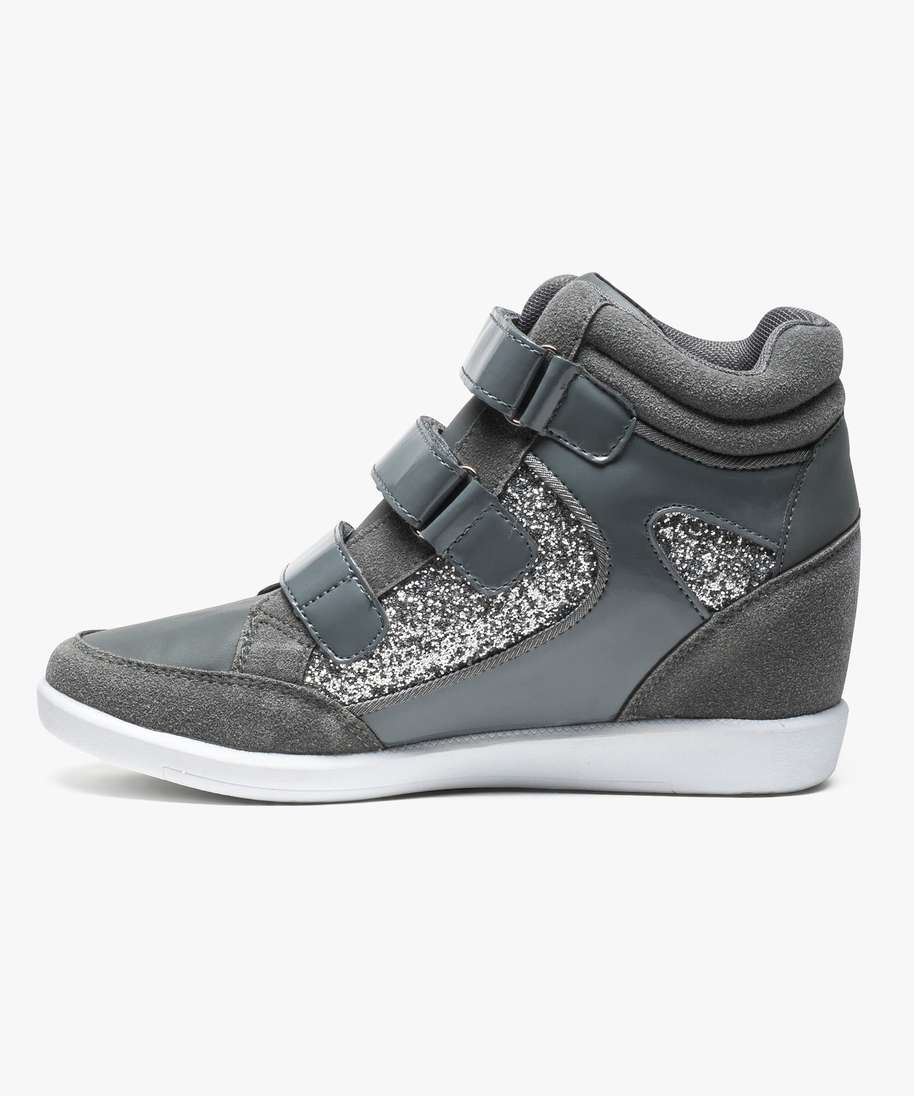 baskets montantes a talon compense trois matieres gris fille GEMO