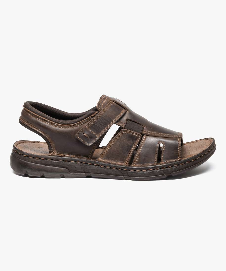 sandales homme avec dessus couvrant et scratch marron standard sandales et nu pieds homme GEMO