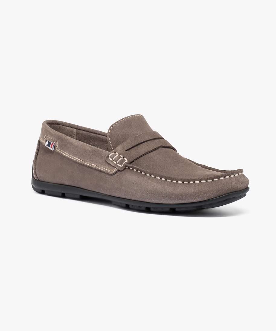 mocassins homme dessus et interieur cuir avec surpiqures gris