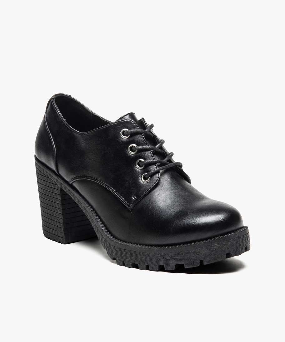 richelieu a semelle crantee et large talon noir derbies femme GEMO