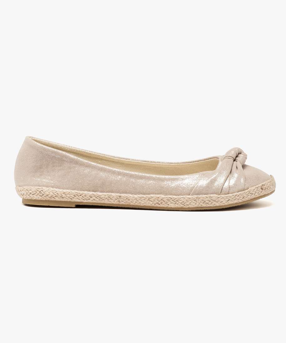 ballerines femme effet brillant avec bord de semelle en corde gris