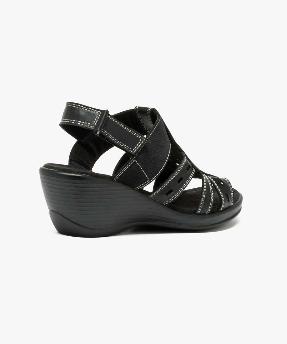 sandales a talon compense fermeture a scratch noir femme GEMO