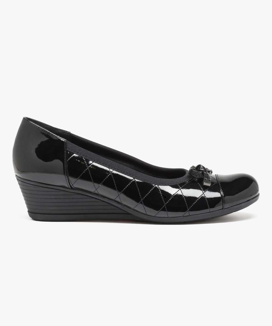 ballerines effet matelasse talon compense noir femme GEMO