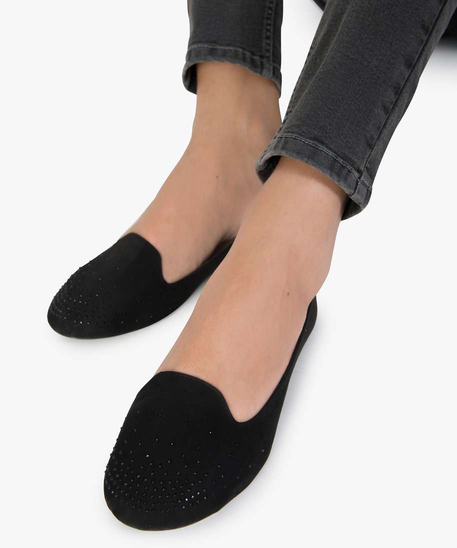 ballerines femme style slippers unies avec strass noir ballerines