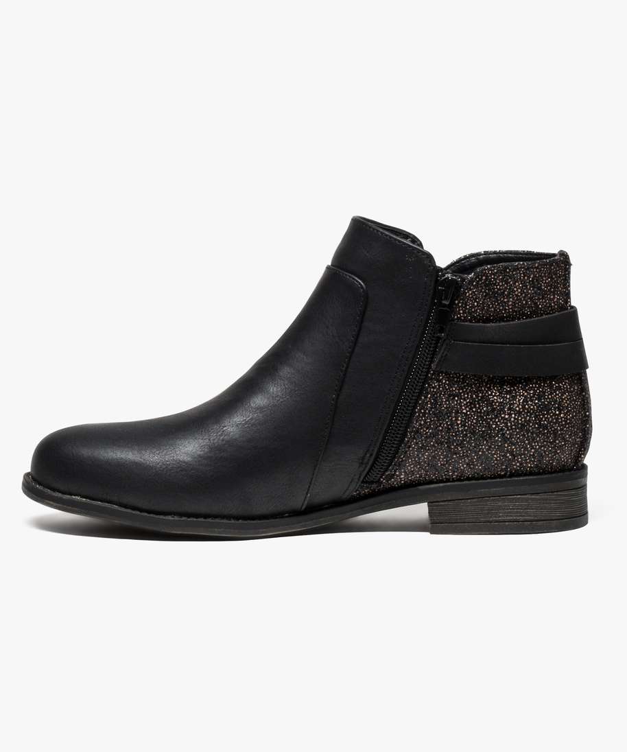 boots bimatieres a bout rond et bride noir bottines et boots femme GÉMO