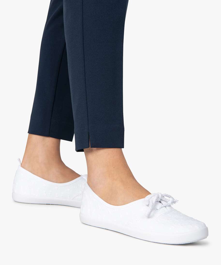 Chaussures femme toile coton blanc - Chaussure avec lacets