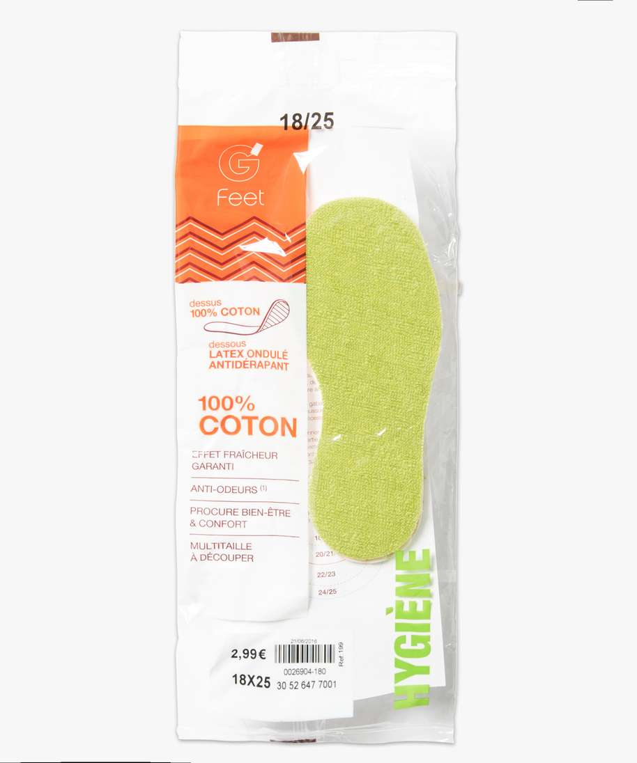semelles hygiene 100 coton multi-tailles vert