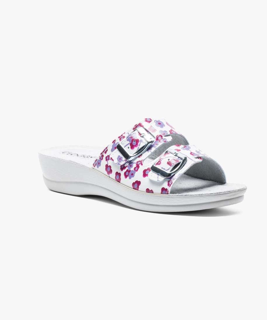 mules femme confort 2 brides fleuries a boucles cloggy multicolore mules et sabots femme GEMO