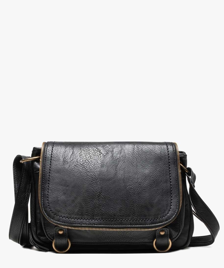 sac femme forme besace avec details zippes noir sacs bandouliere