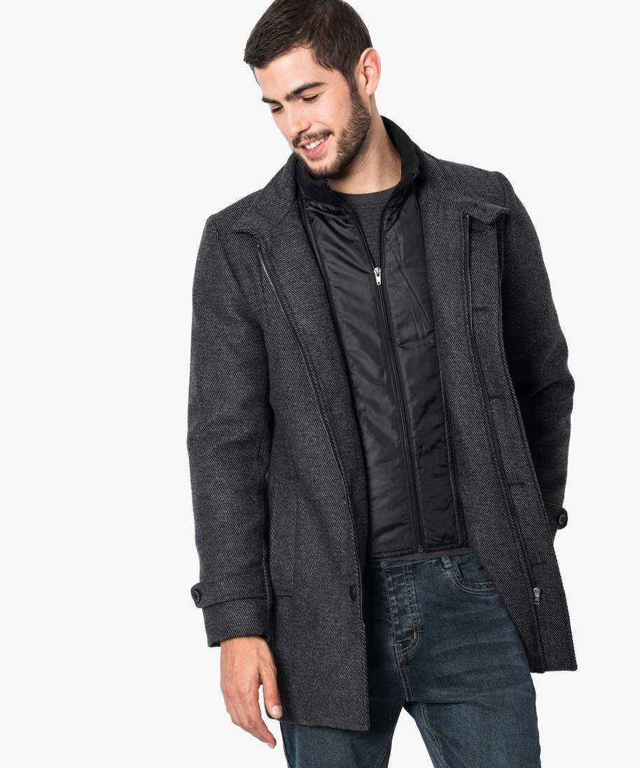 manteau droit avec parementure amovible gris manteaux et blousons homme GEMO