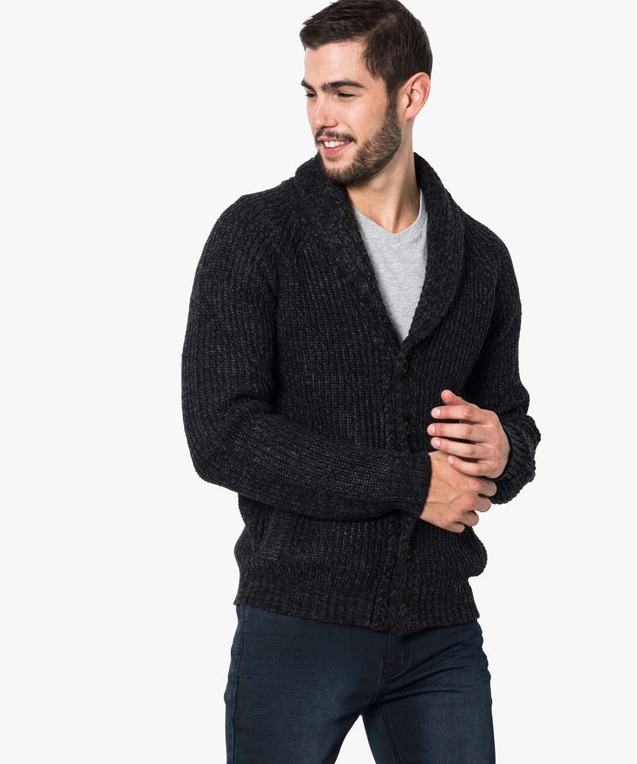 gilet laine homme grosse maille col châle