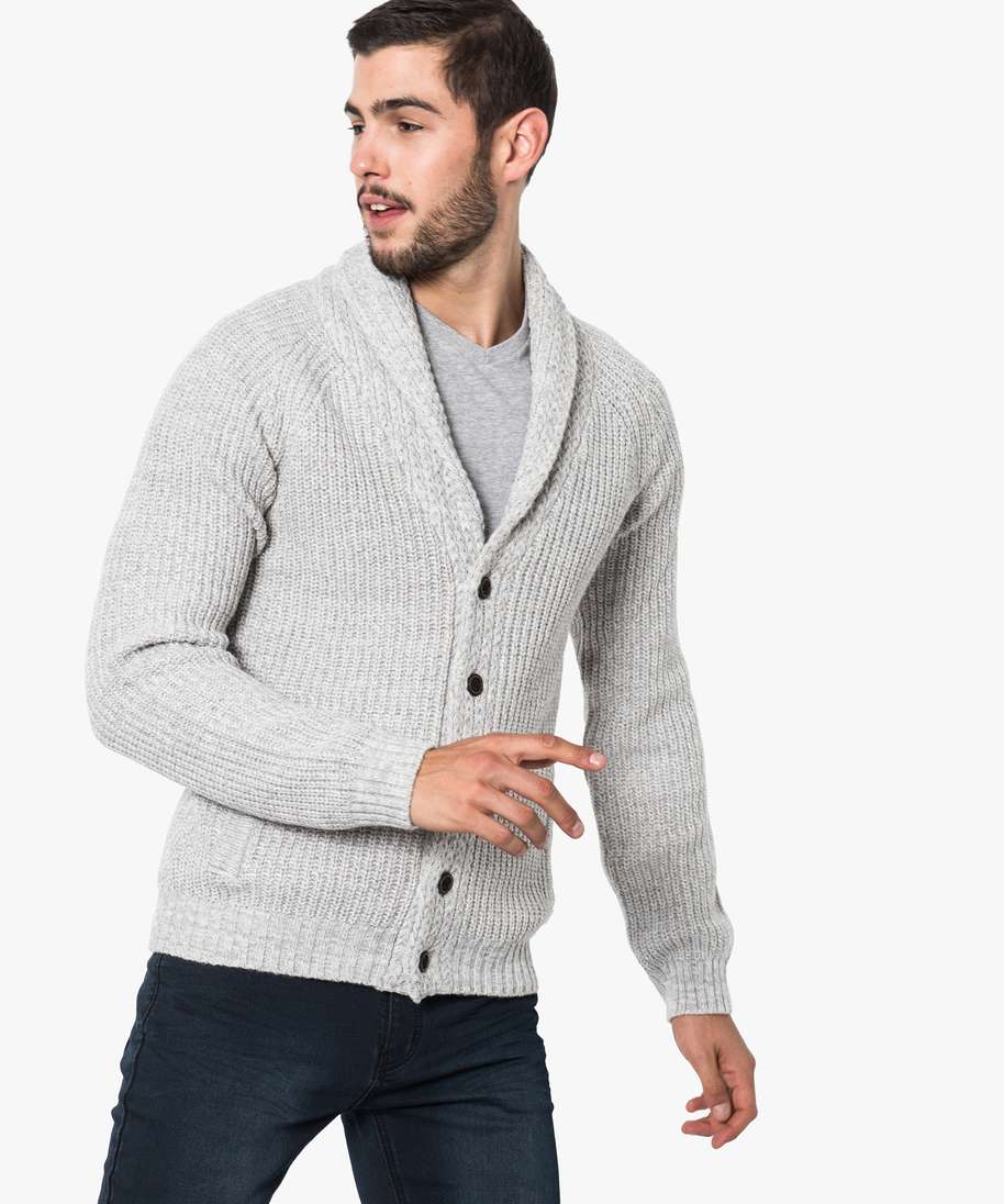 gilet laine homme grosse maille col châle