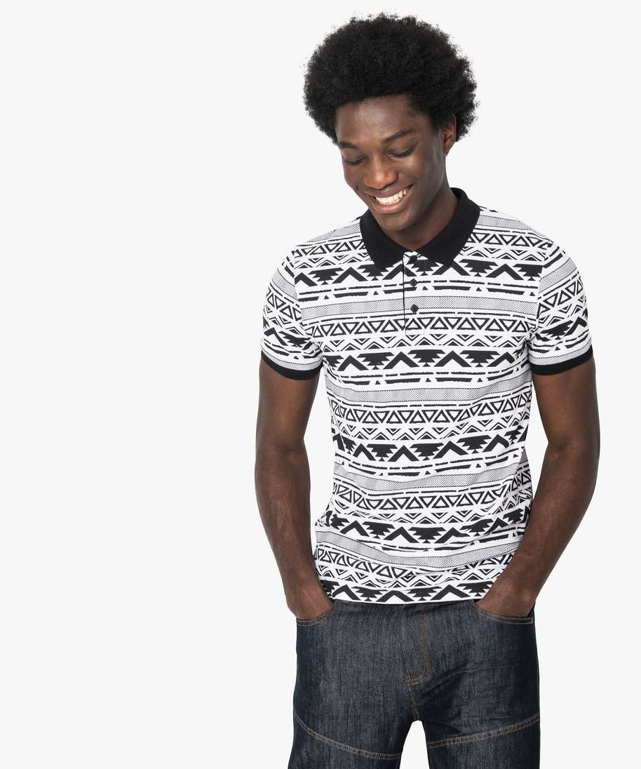 polo a manches courtes imprime azteque noir polos homme GÉMO - Main Image
