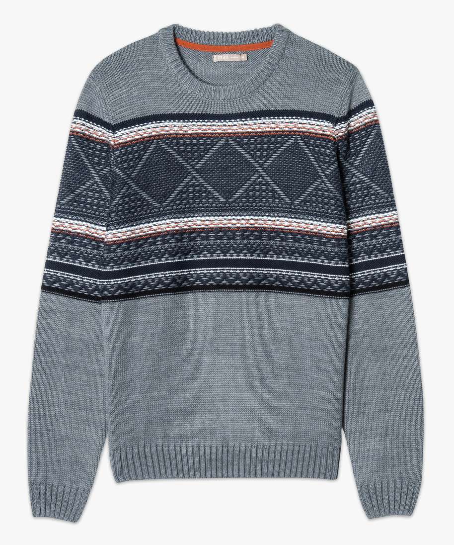 pull col rond motif jacquard gris pulls homme GÉMO