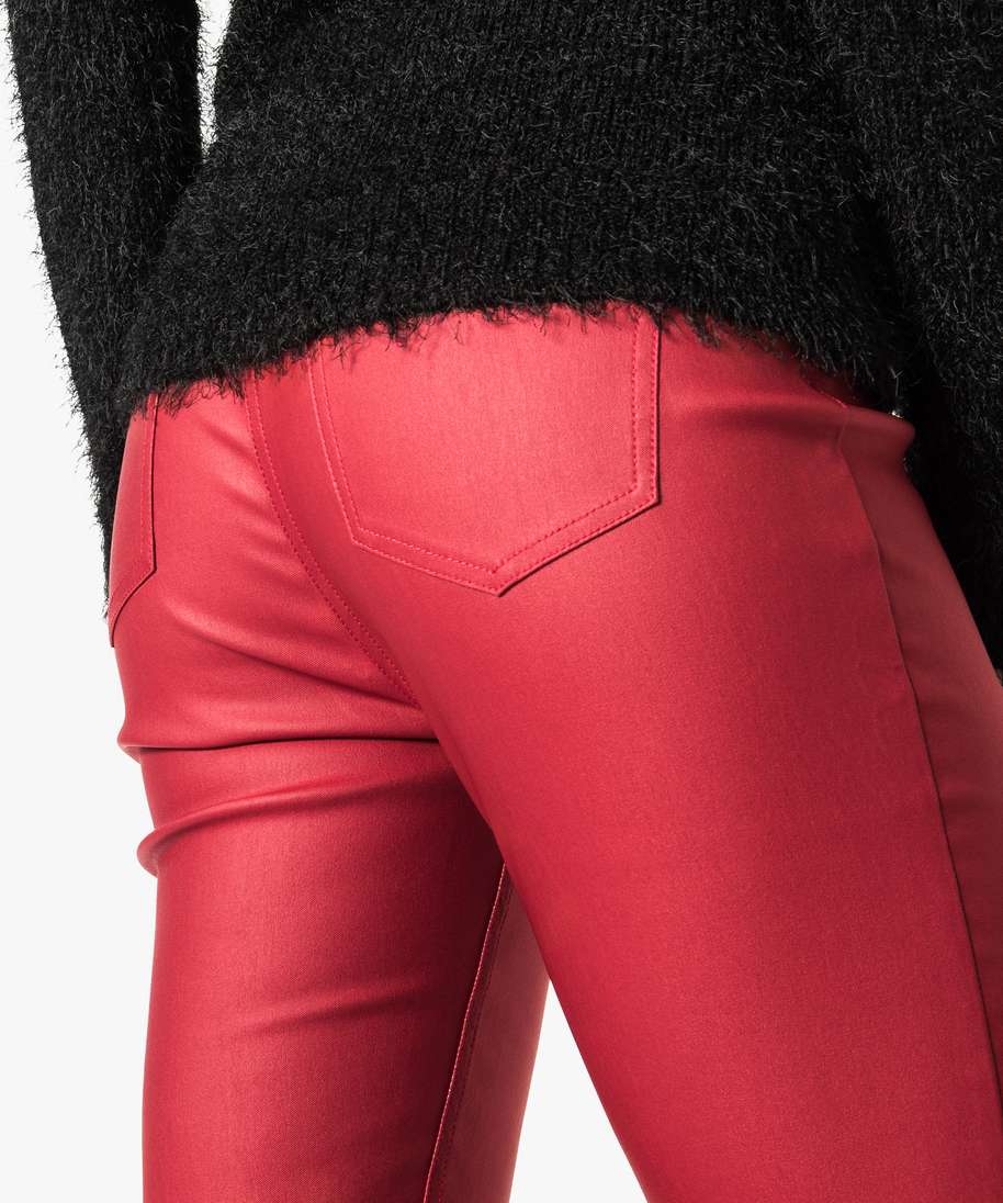 jegging 3 poches uni enduit rouge pantalons femme GEMO