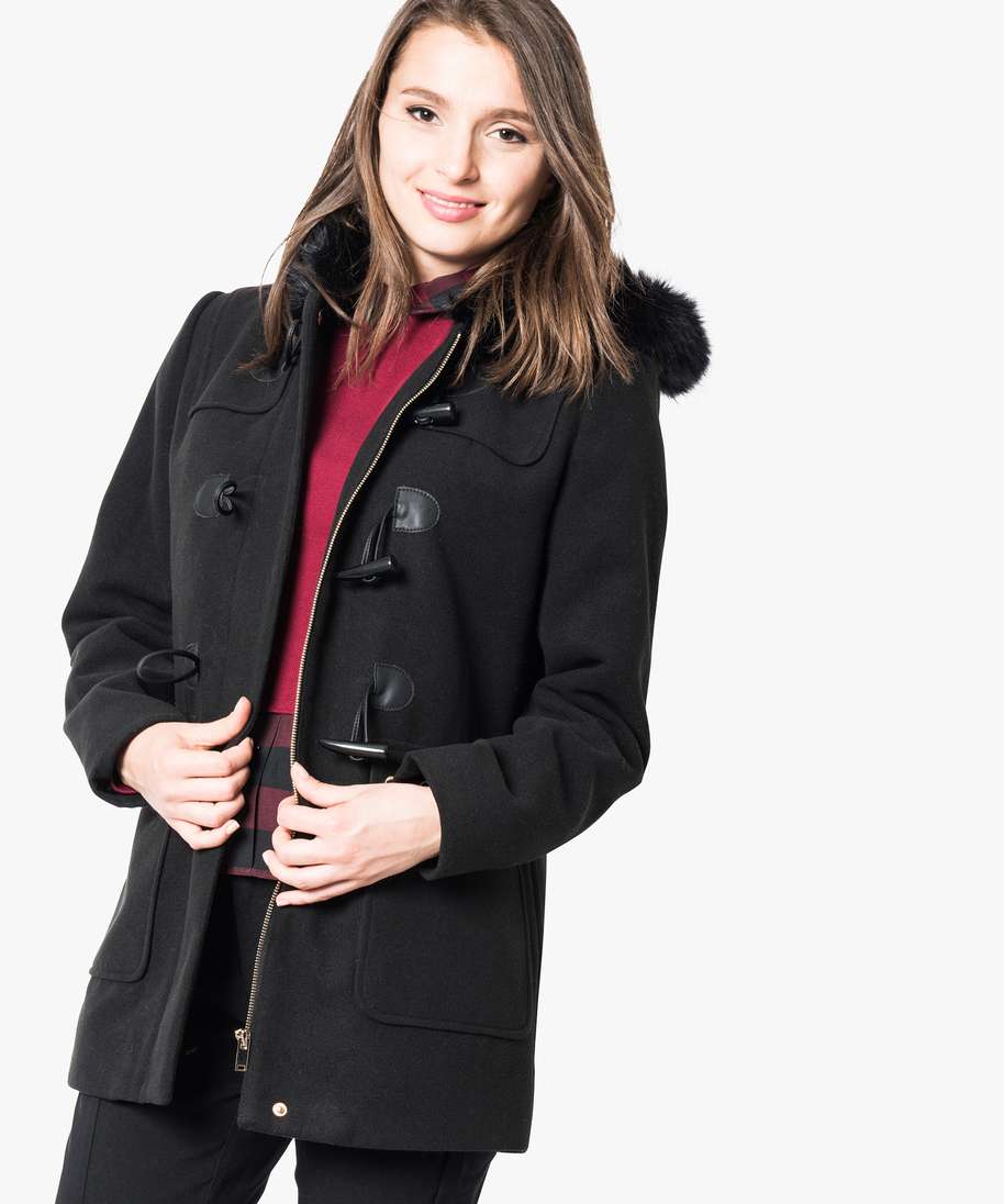 manteau femme capuche fourrure noir