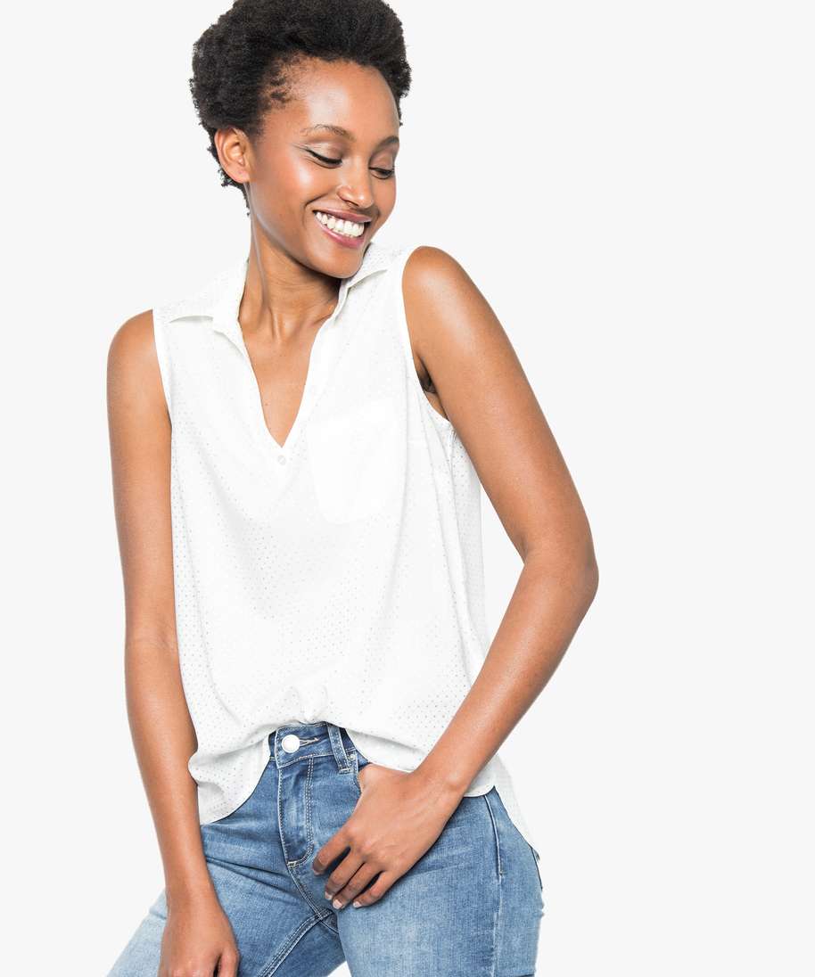 chemise col v sans manches avec poche poitrine blanc chemisiers et blouses femme GEMO