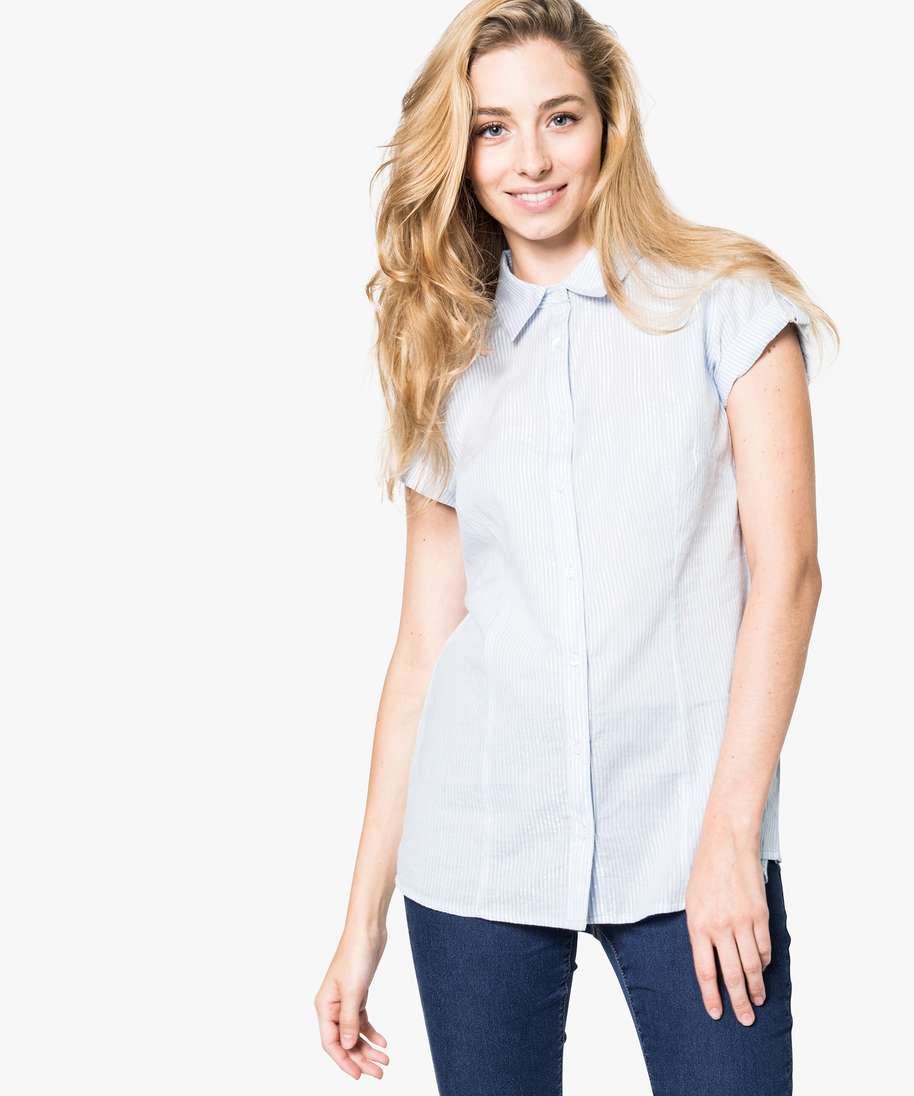 chemise femme a manches courtes bleu chemisiers et blouses femme
