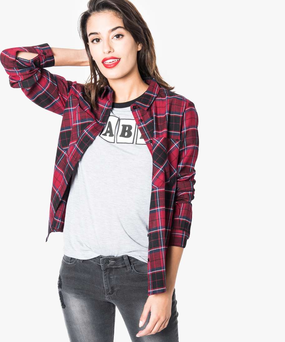 Chemise à sales carreaux rouge femme