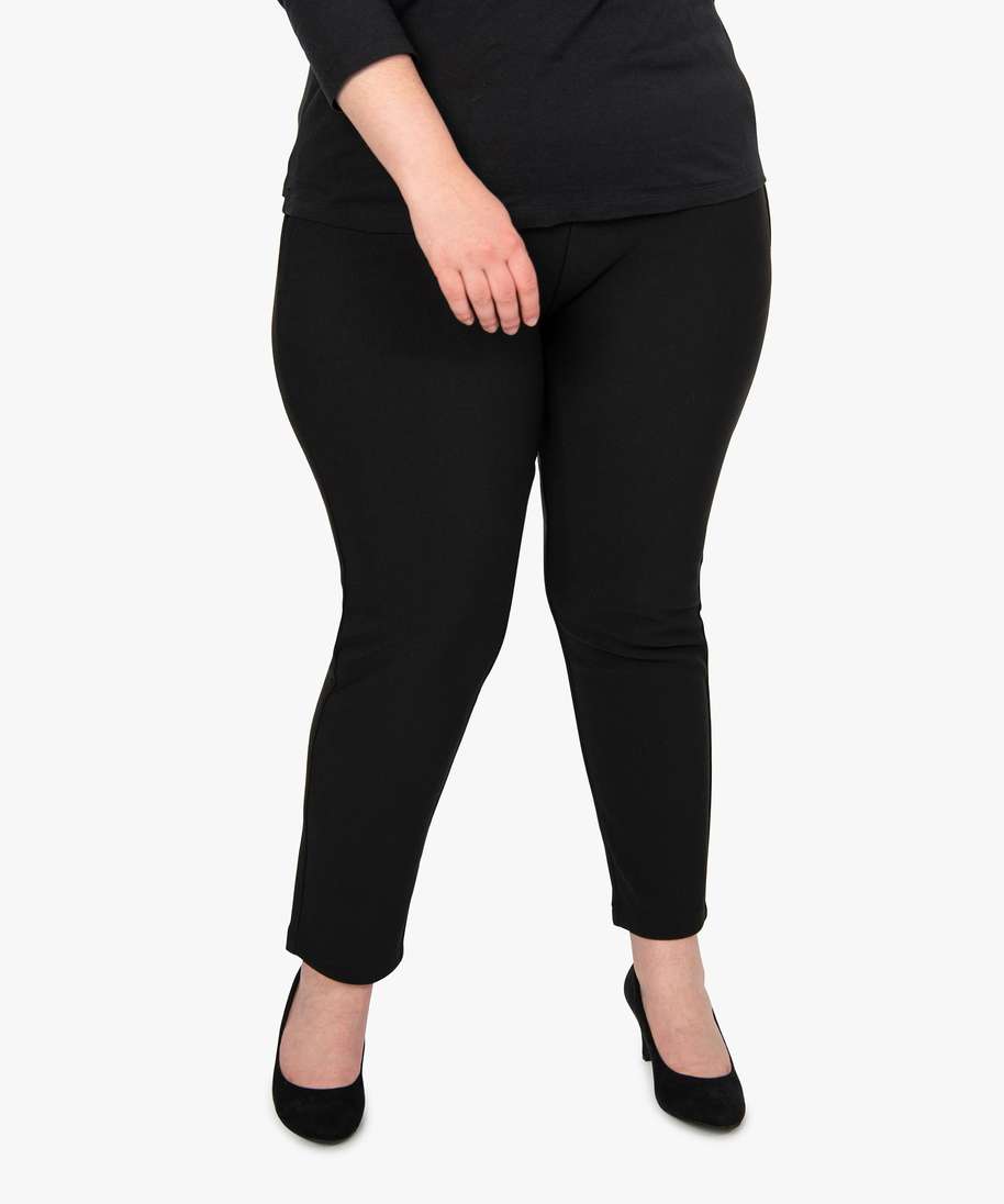 pantalon femme carotte texture a taille elastiquee noir leggings et jeggings