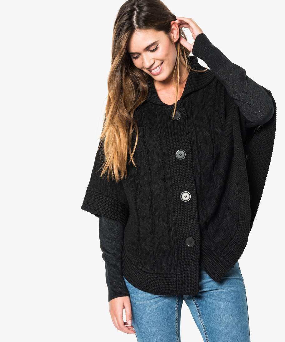 gilet torsade forme cape noir gilets