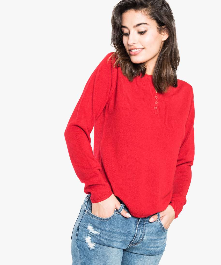 pull femme en maille fine avec col fantaisie rouge pulls femme