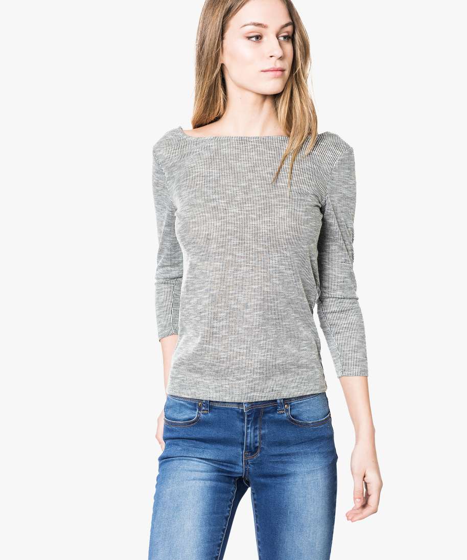 tee shirt maille manches 34 dos col danseuse gris t shirts manches