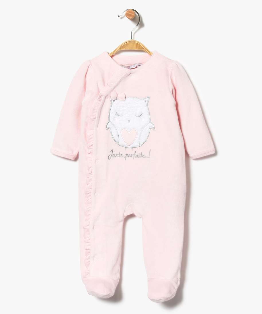 pyjama bebe fille en velours a volant rose bebe