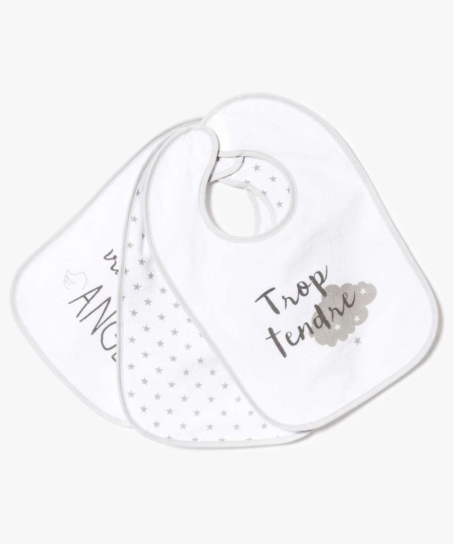 Gemo Puericulture Lot De 3 Bavoirs A Scratch Blanc Bebe Gemo
