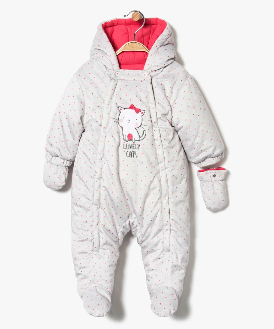Gemo Naissance Combinaison Chat Avec Mouffles Integrees Gris Bebe Gemo