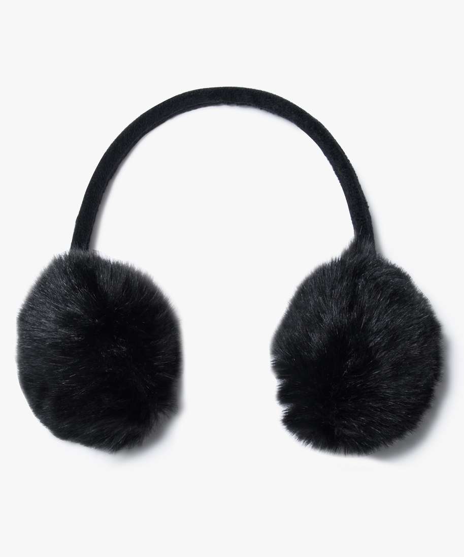 Cache-oreilles fille en velours et matière peluche noir