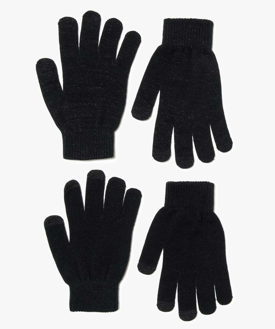 gants adaptes aux ecrans tactiles femme (lot de 2 paires) noir vif bonnets echarpes gants