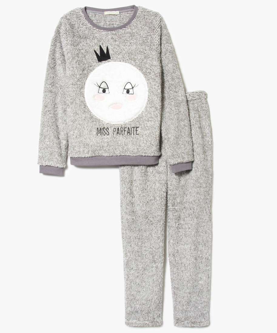 pyjama 2 pieces en pilou brode sur le devant gris