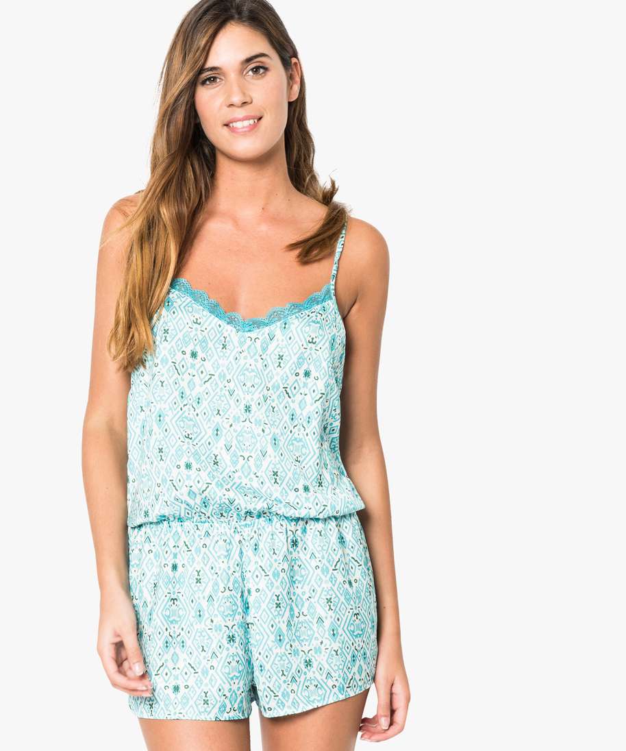 combishort de nuit imprime bleu pyjamas ensemble veste femme GEMO