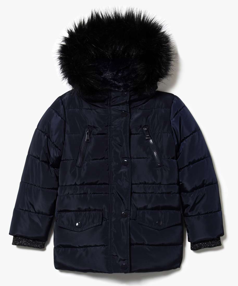 doudoune a capuche doublee fausse fourrure bleu doudounes fille GEMO