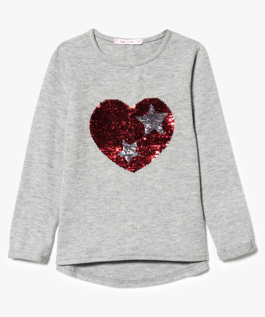 pull avec coeur sequins reversibles gris pulls