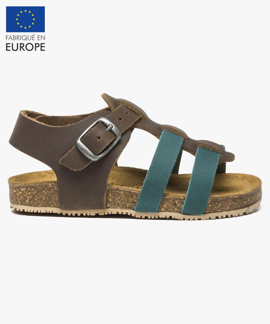 Gemo chaussures garcon sandales avec dessus cuir bicolores et semelle  aspect liege brun sandales et nu-pieds bebe | GÉMO