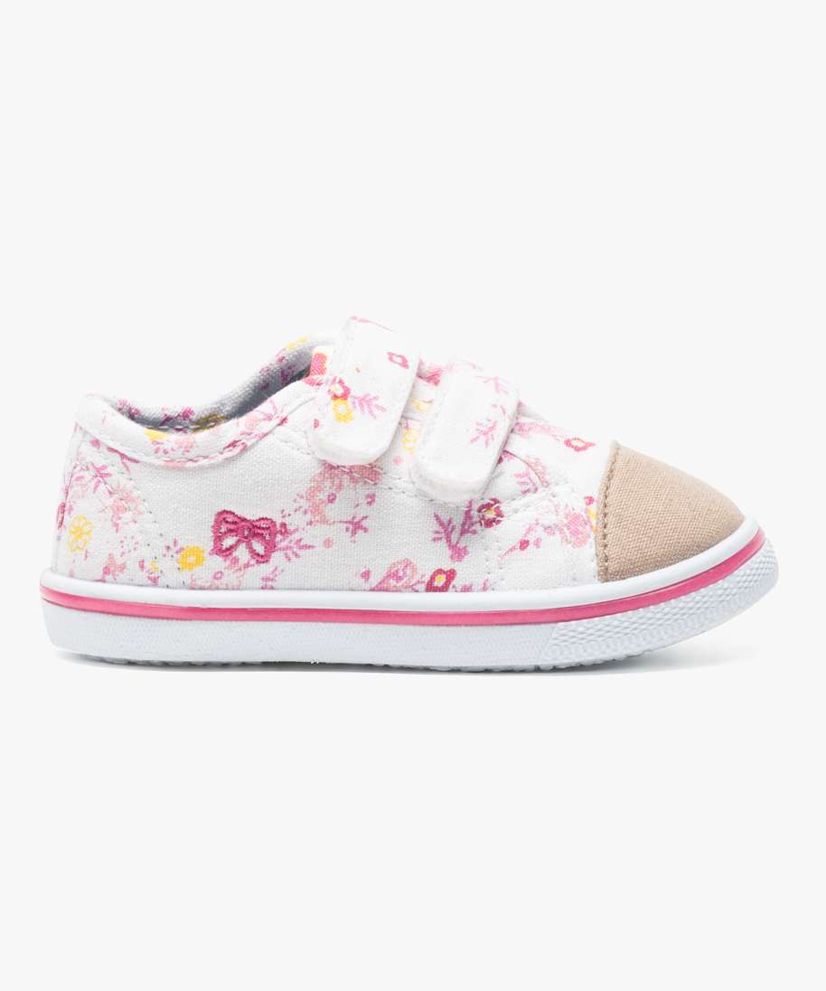 Baskets Scratchées Bébé Fille Vertbaudet - Toile Rose, Semelle Antidérapante, Pointure 24, Facile à Enfiler