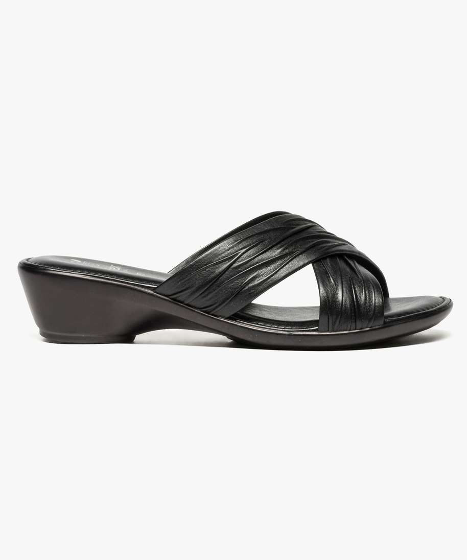 Gemo chaussures nu-pieds confort avec brides entrecroisees et petit talon  noir mules et sabots confort femme femme | GÉMO