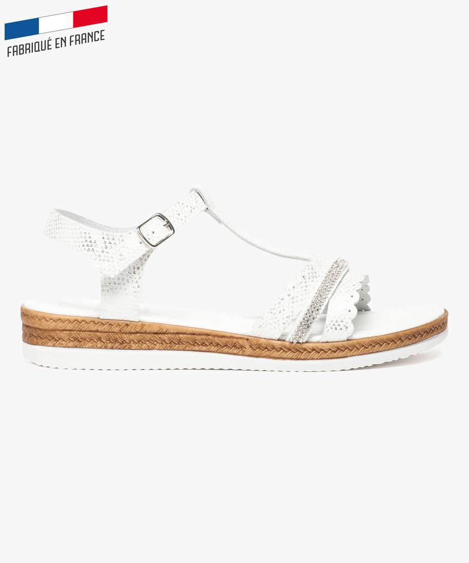 nu pieds femme avec strass et semelle compensee aspect corde blanc sandales plates et nu pieds femme GEMO
