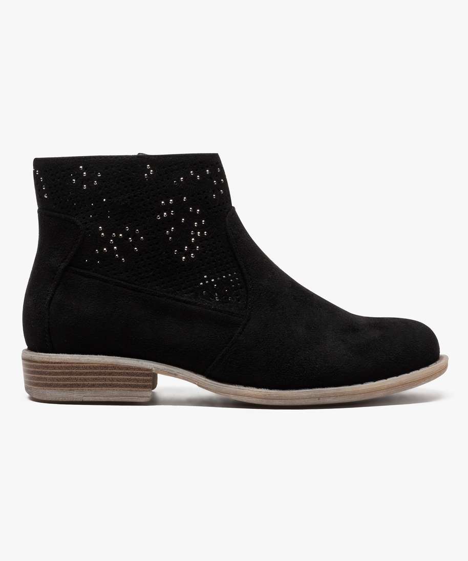 boots avec tige ajouree et strass noir bottines et boots femme GEMO