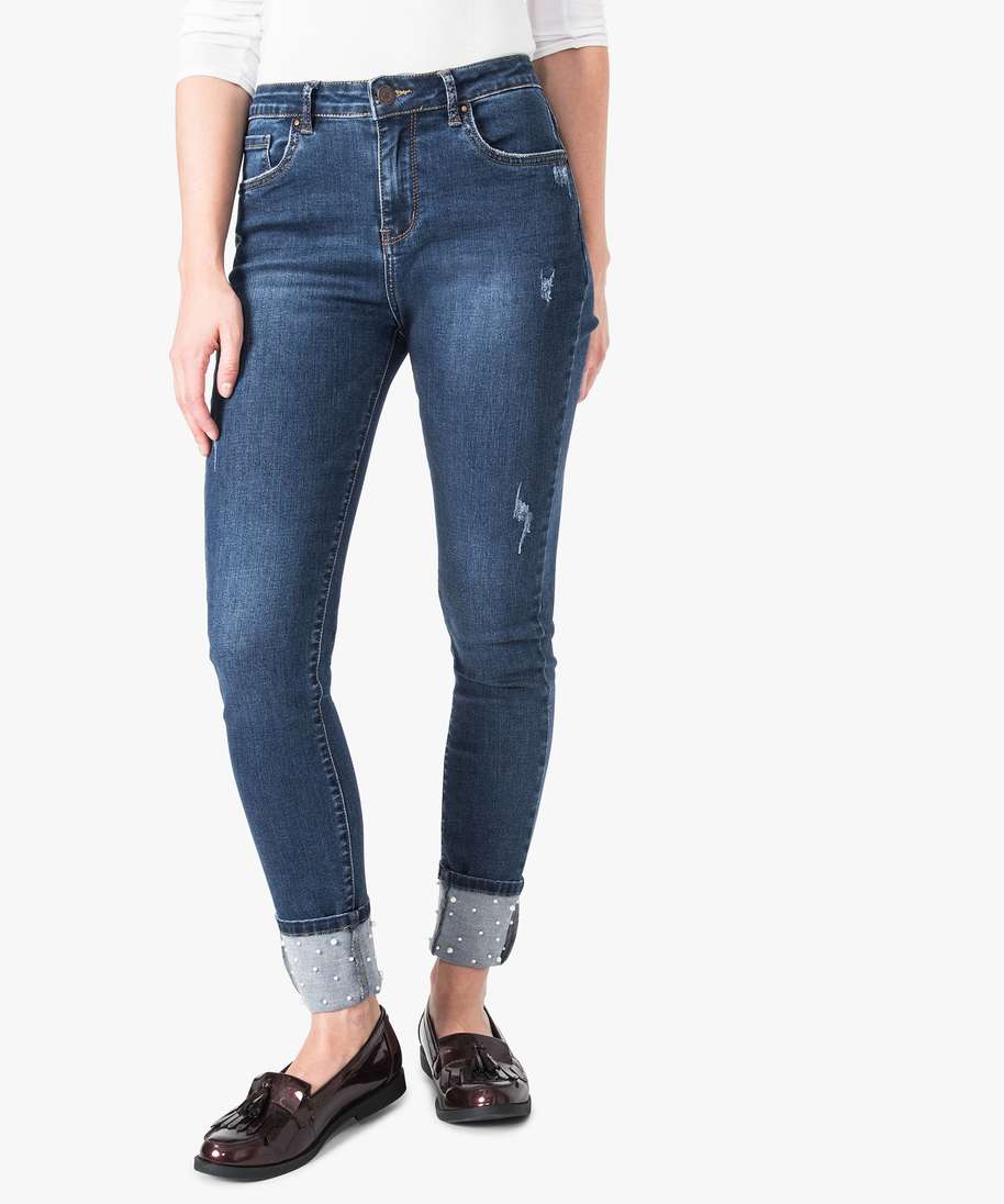 Jeans femme à perles hotsell