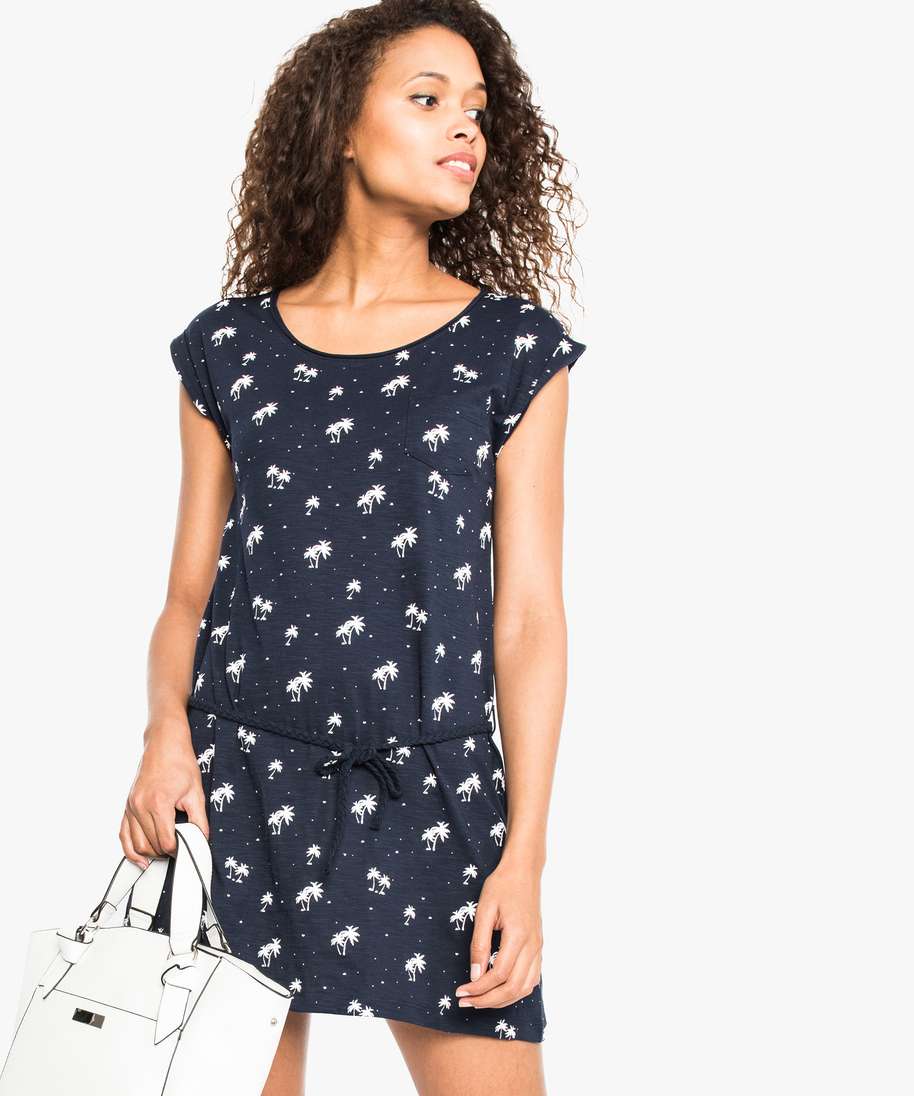 robe tee shirt avec ceinture tressee imprime blouses femme GEMO