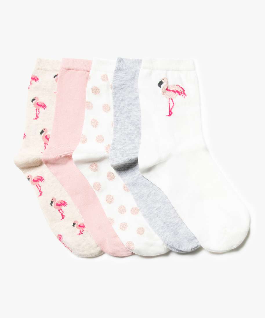 Lot de 5 paires de chaussettes en maille côtelée fille - lot beige