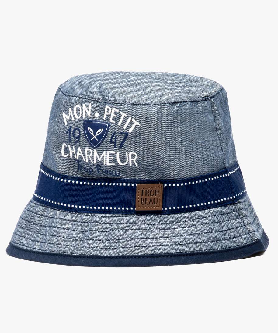 Gemo Accessoires Bebe Garcon Chapeau Bob En Coton Motif Serge Bleu Bebe Gemo