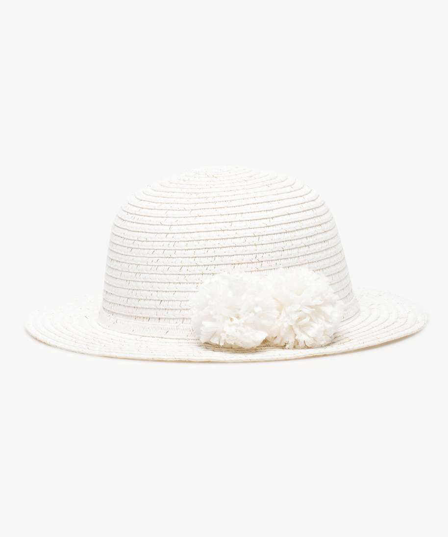 Gemo Accessoires Bebe Fille Chapeau Cloche Avec Fil Dore Et Pompons Blanc Bebe Gemo