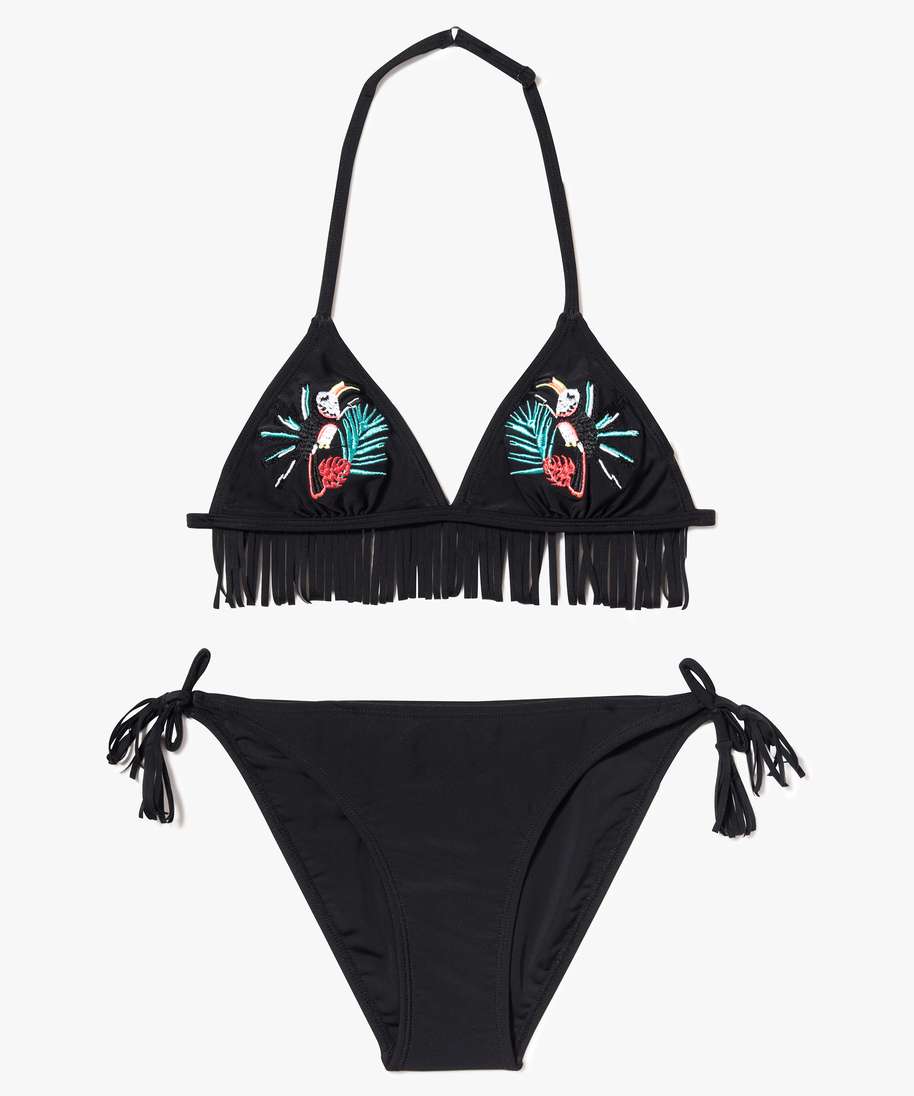 Gemo Vetements Maillot De Bain 2 Pieces A Toucans Brodes Noir Maillots De Bain Fille Gemo