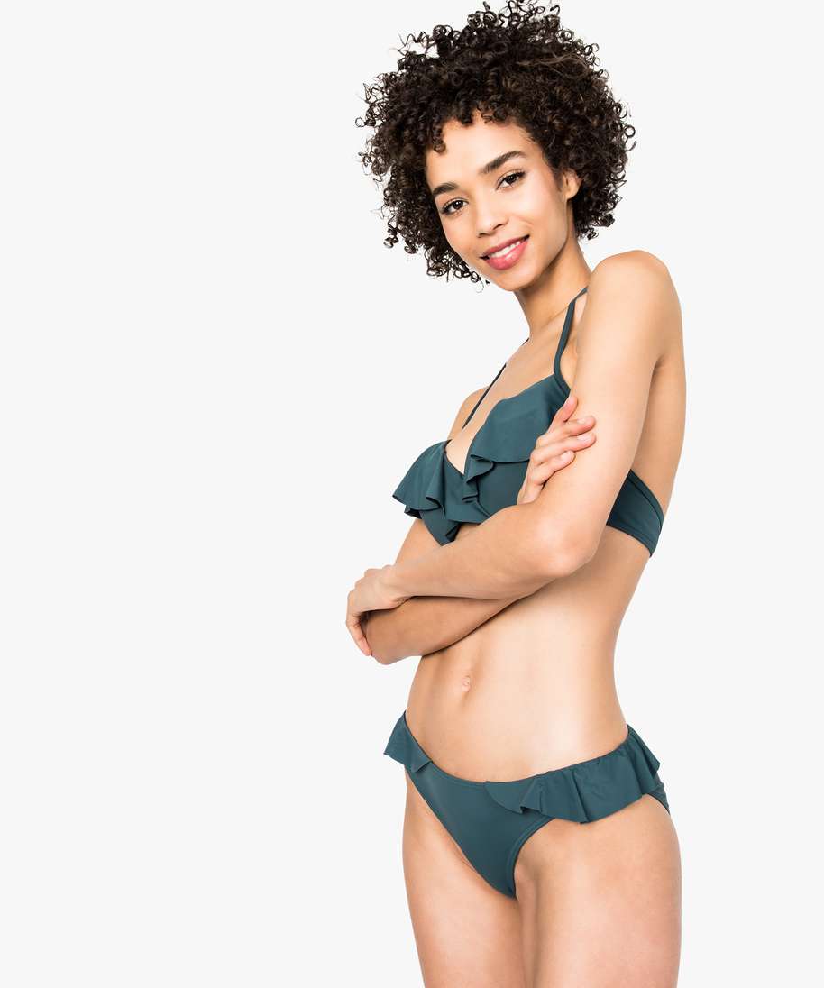 bas de maillot de bain avec volants sur les hanches vert bas de maillots de  bain femme